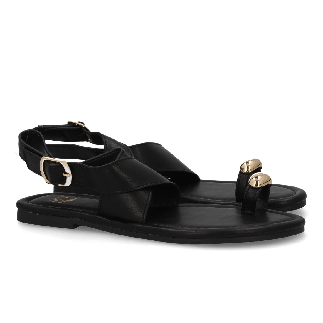 Sandalias planas elegantes mujer con adorno metálico - KK-1017-Negro