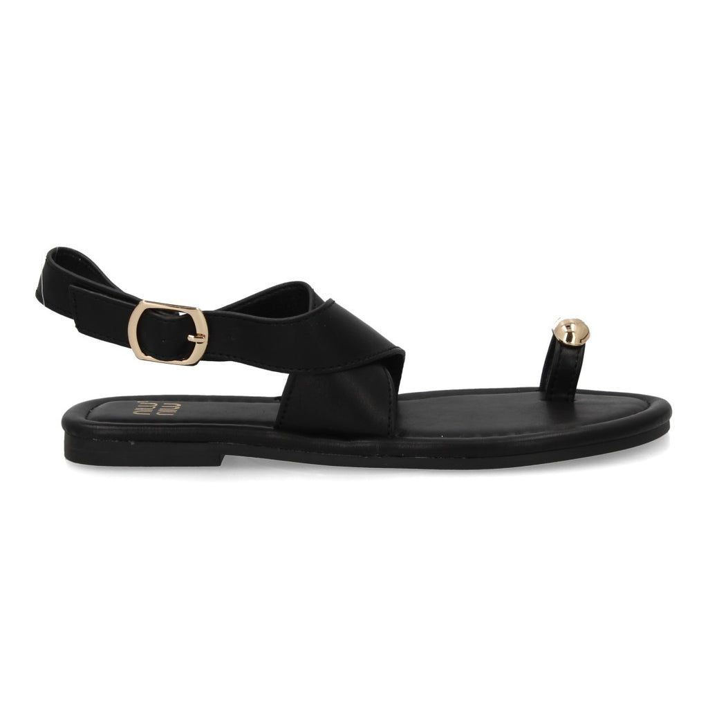 Sandalias planas elegantes mujer con adorno metálico - KK-1017-Negro