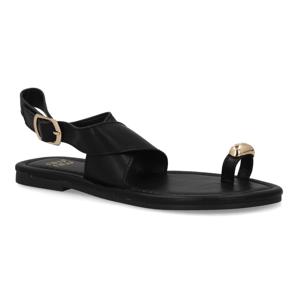 Sandalias planas elegantes mujer con adorno metálico - KK-1017-Negro