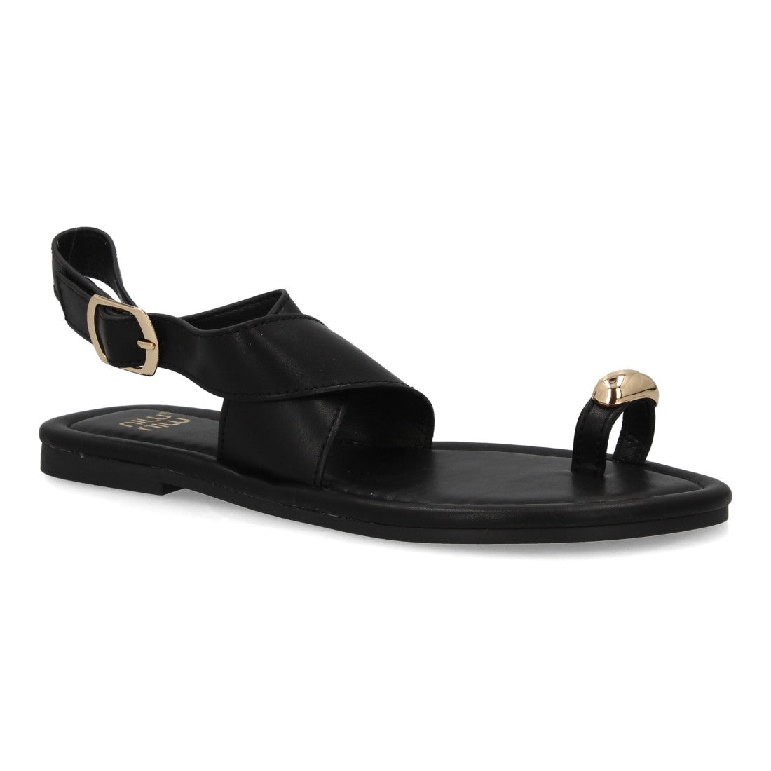 Sandalias planas elegantes mujer con adorno metálico - KK-1017-Negro