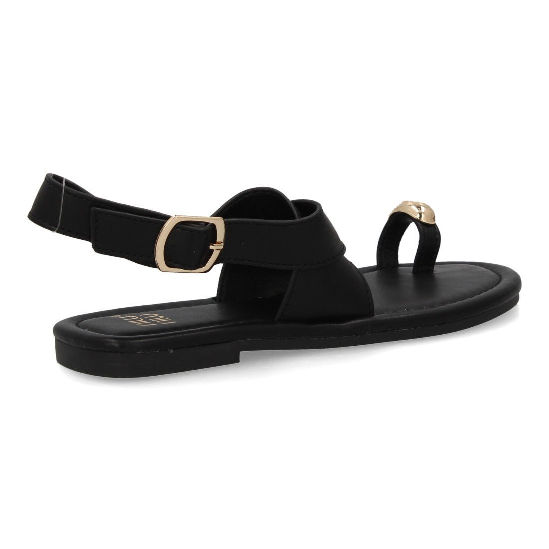 Sandalias planas elegantes mujer con adorno metálico - KK-1017-Negro
