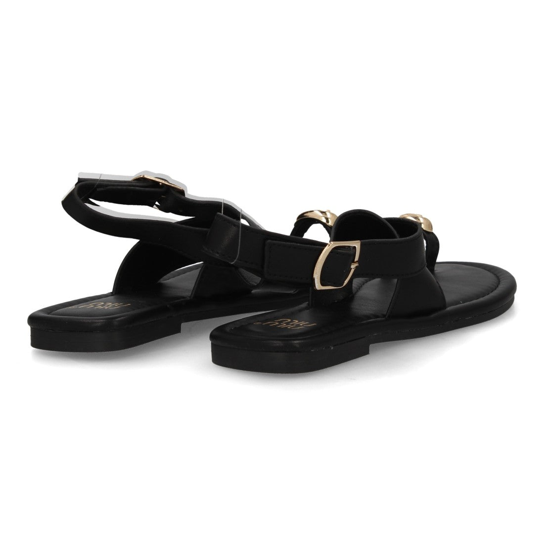 Sandalias planas elegantes mujer con adorno metálico - KK-1017-Negro