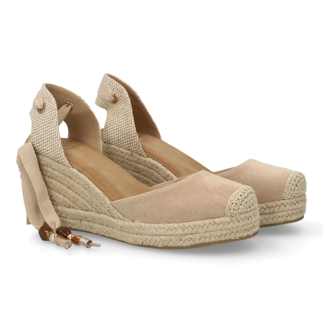 Sandalia Valenciana de Cuña con Estilo Artesanal y Cintas Decorativas - Beige