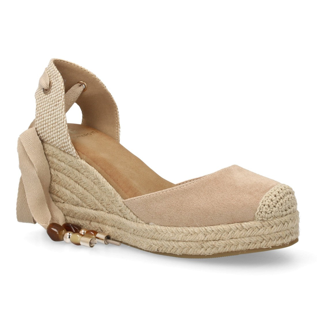 Sandalia Valenciana de Cuña con Estilo Artesanal y Cintas Decorativas - Beige