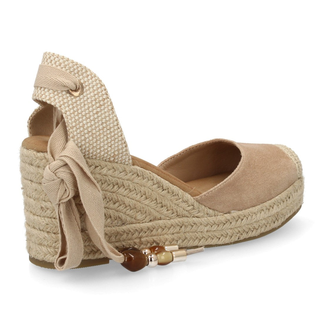 Sandalia Valenciana de Cuña con Estilo Artesanal y Cintas Decorativas - Beige