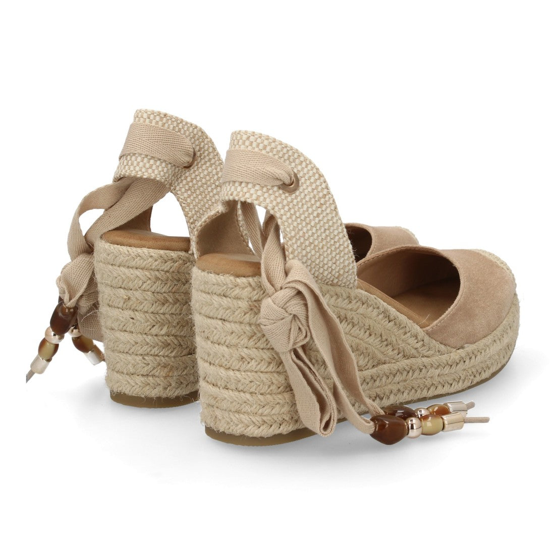 Sandalia Valenciana de Cuña con Estilo Artesanal y Cintas Decorativas - Beige