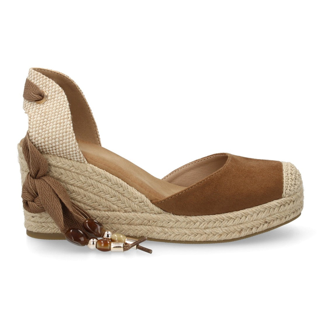 Sandalia Valenciana de Cuña con Estilo Artesanal y Cintas Decorativas - Camel