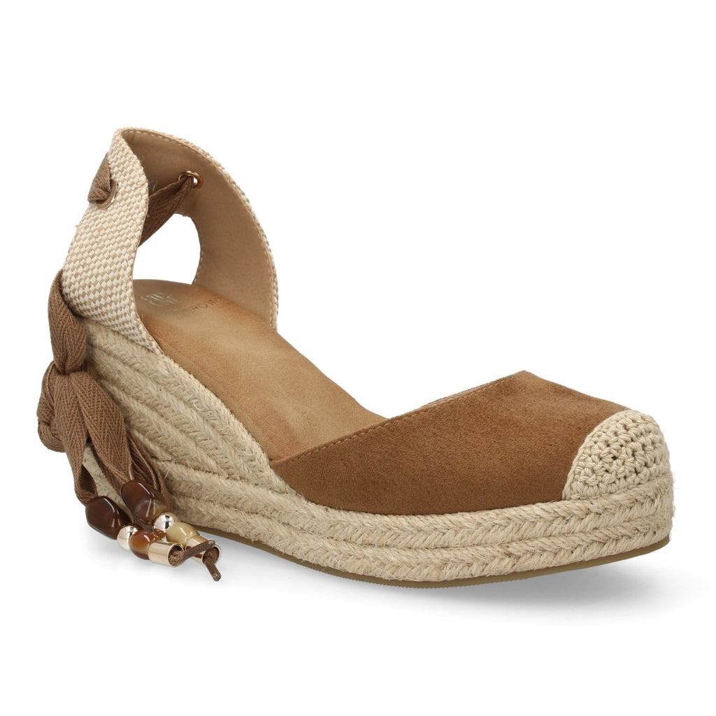 Sandalia Valenciana de Cuña con Estilo Artesanal y Cintas Decorativas - Camel