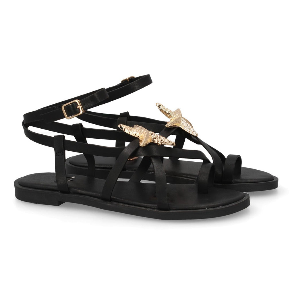 Sandalia romana plana con decoración de estrella - 5269-Negro