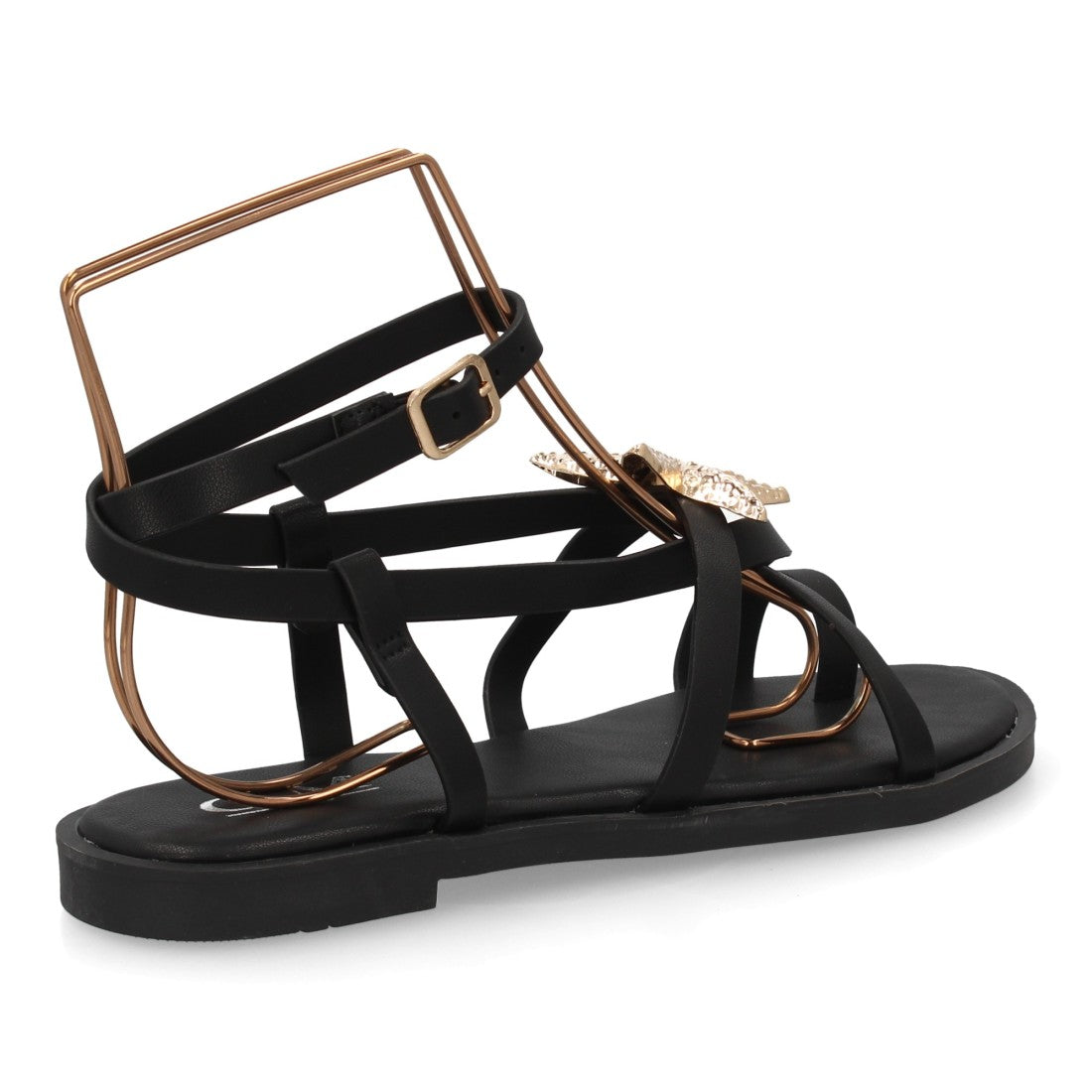 Sandalia romana plana con decoración de estrella - 5269-Negro