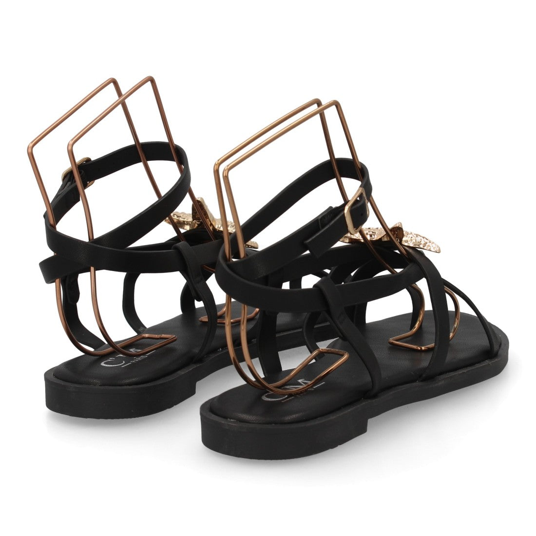 Sandalia romana plana con decoración de estrella - 5269-Negro