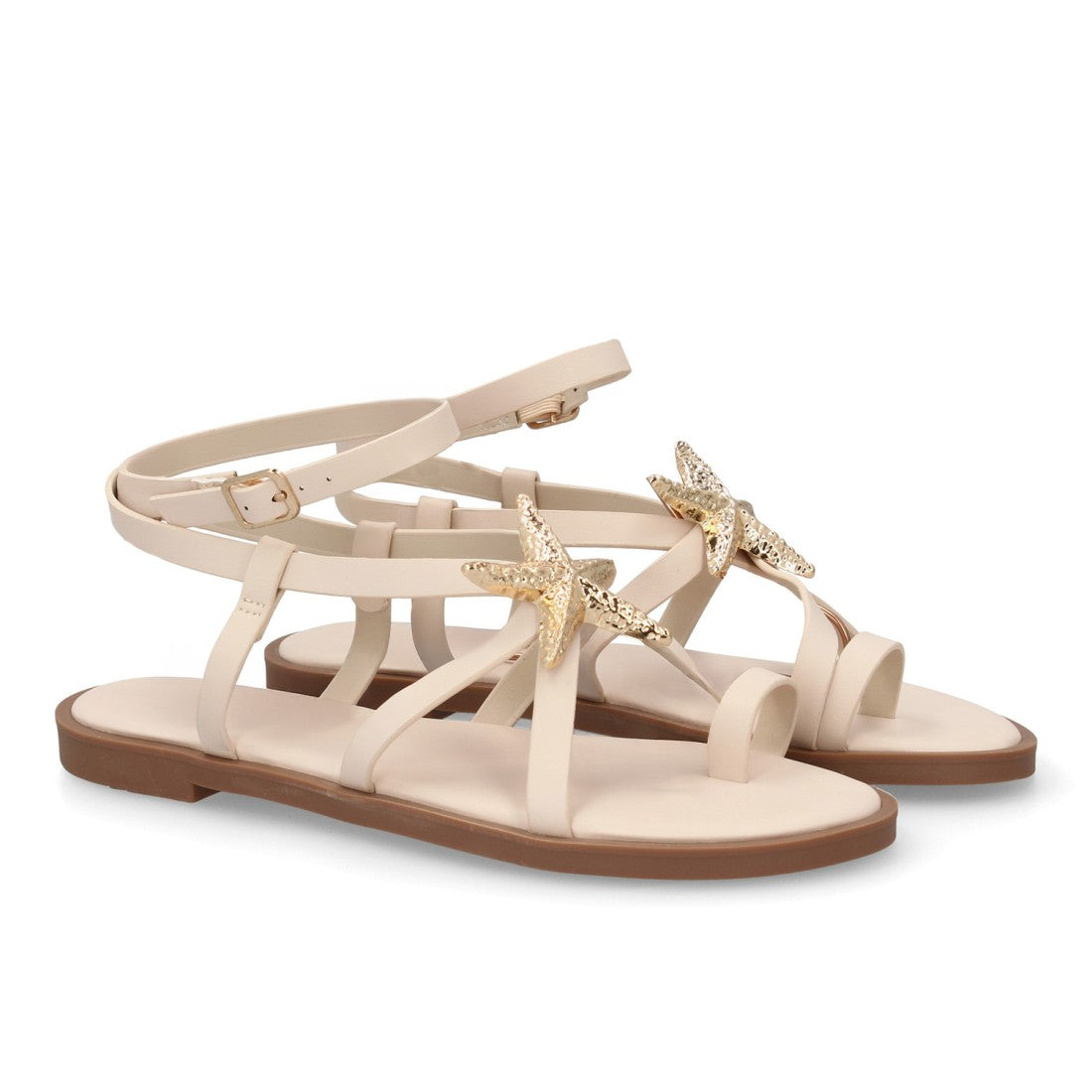 Sandalia romana plana con decoración de estrella - 5269-Beige