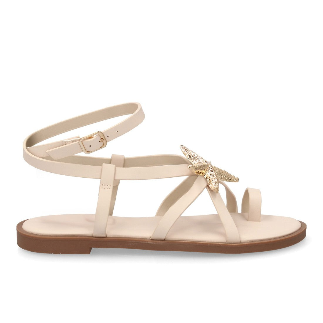 Sandalia romana plana con decoración de estrella - 5269-Beige