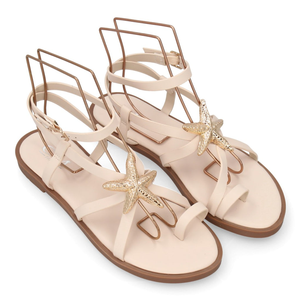 Sandalia romana plana con decoración de estrella - 5269-Beige