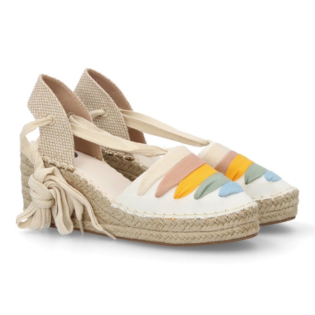 Alpargata valenciana cuña lazada para mujer - Blanco