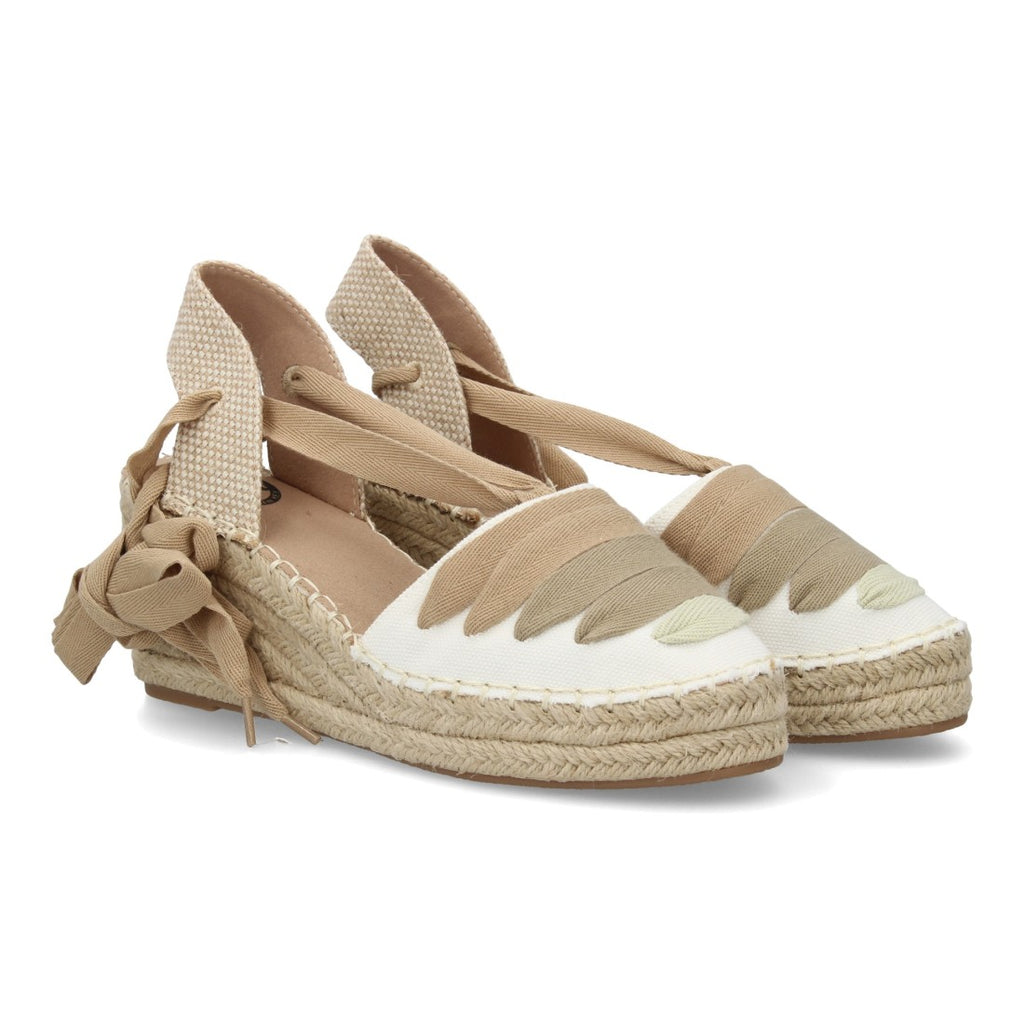 Alpargata valenciana cuña lazada para mujer - Kaki