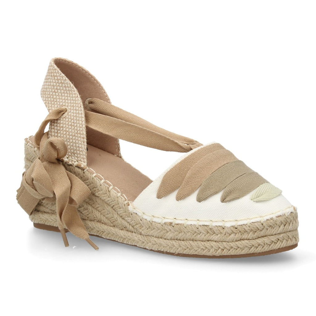 Alpargata valenciana cuña lazada para mujer - Kaki