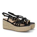 Sandalias Plataforma con Tiras Cruzadas  y adorno metálico -Negro