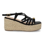 Sandalias Plataforma con Tiras Cruzadas  y adorno metálico -Negro