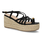 Sandalias Plataforma con Tiras Cruzadas  y adorno metálico -Negro