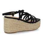Sandalias Plataforma con Tiras Cruzadas  y adorno metálico -Negro
