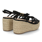 Sandalias Plataforma con Tiras Cruzadas  y adorno metálico -Negro