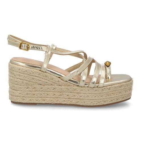 Sandalias Plataforma con Tiras Cruzadas  y adorno metálico -Oro