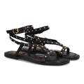 Sandalia plana mujer con tachuelas metálicas- HG-5806-Negro