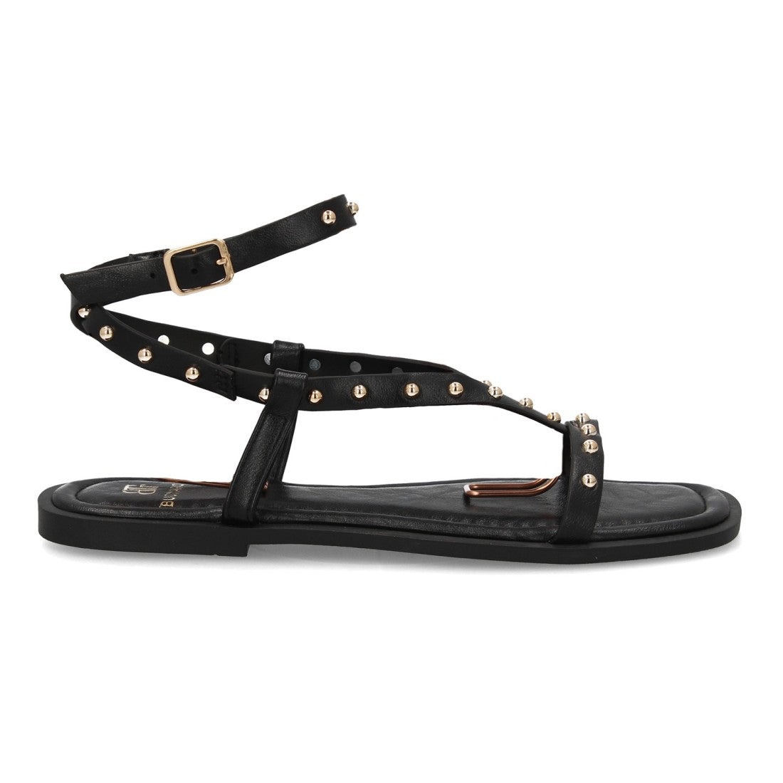 Sandalia plana mujer con tachuelas metálicas- HG-5806-Negro
