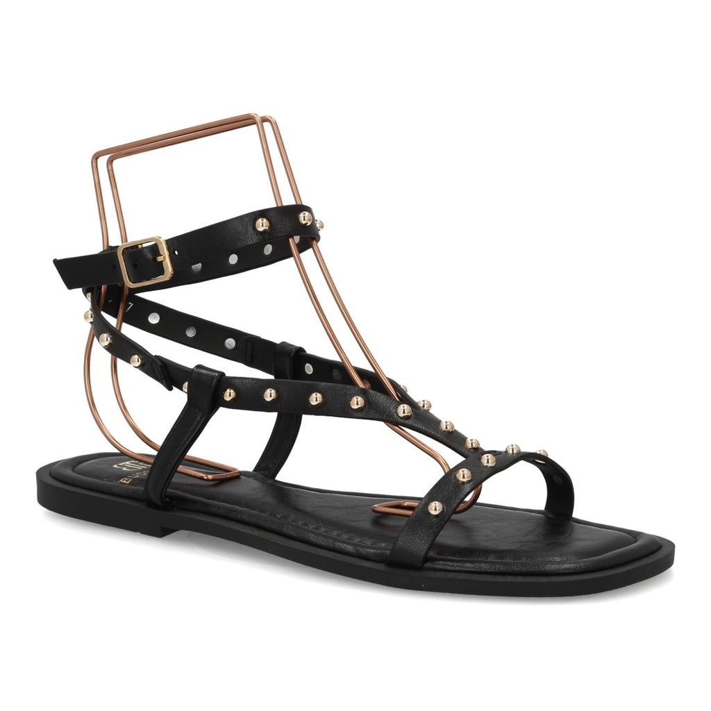 Sandalia plana mujer con tachuelas metálicas- HG-5806-Negro
