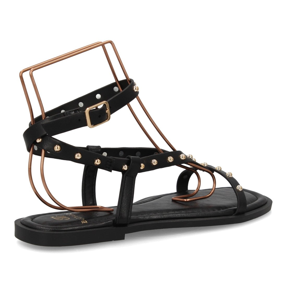 Sandalia plana mujer con tachuelas metálicas- HG-5806-Negro