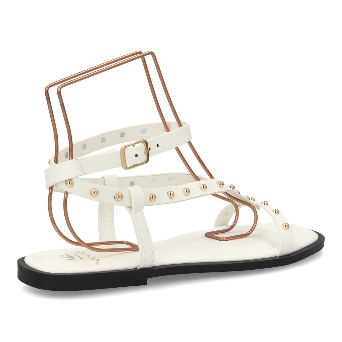 Sandalia plana mujer con tachuelas metálicas- HG-5806-Blanco