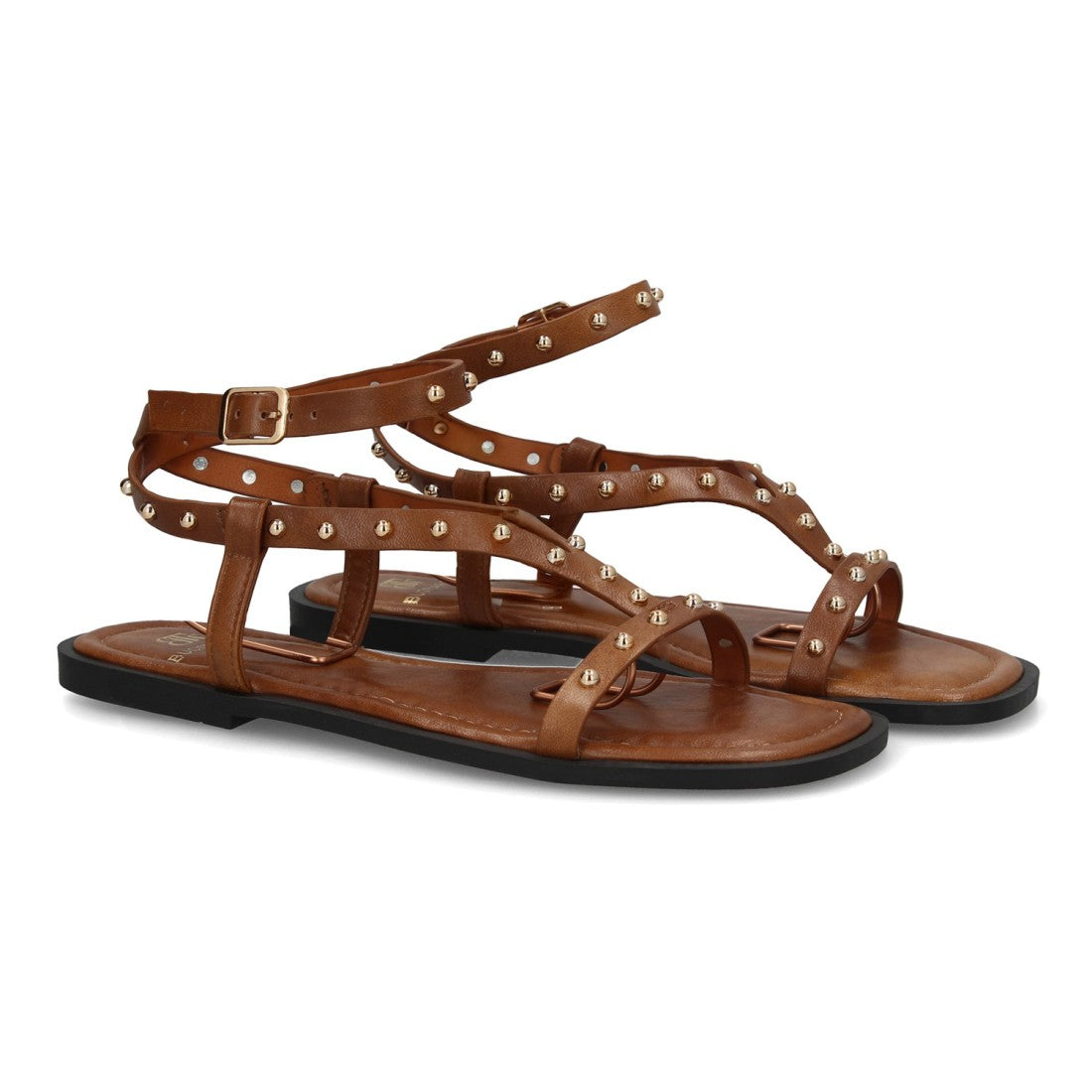 Sandalia plana mujer con tachuelas metálicas- HG-5806-Camel