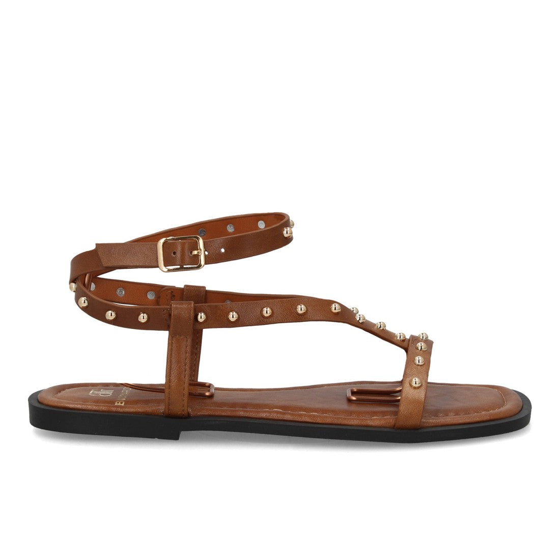 Sandalia plana mujer con tachuelas metálicas- HG-5806-Camel