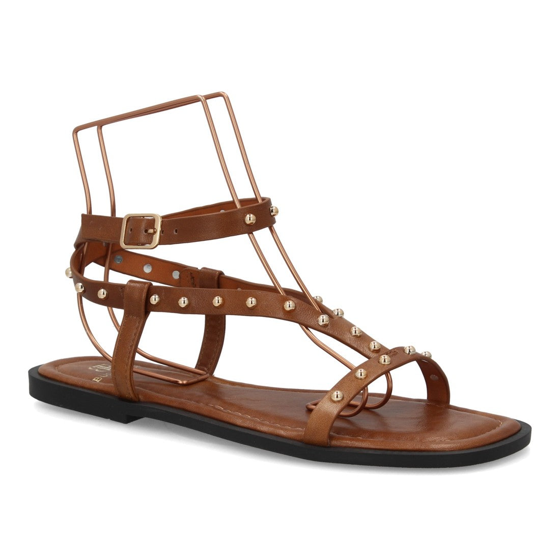 Sandalia plana mujer con tachuelas metálicas- HG-5806-Camel