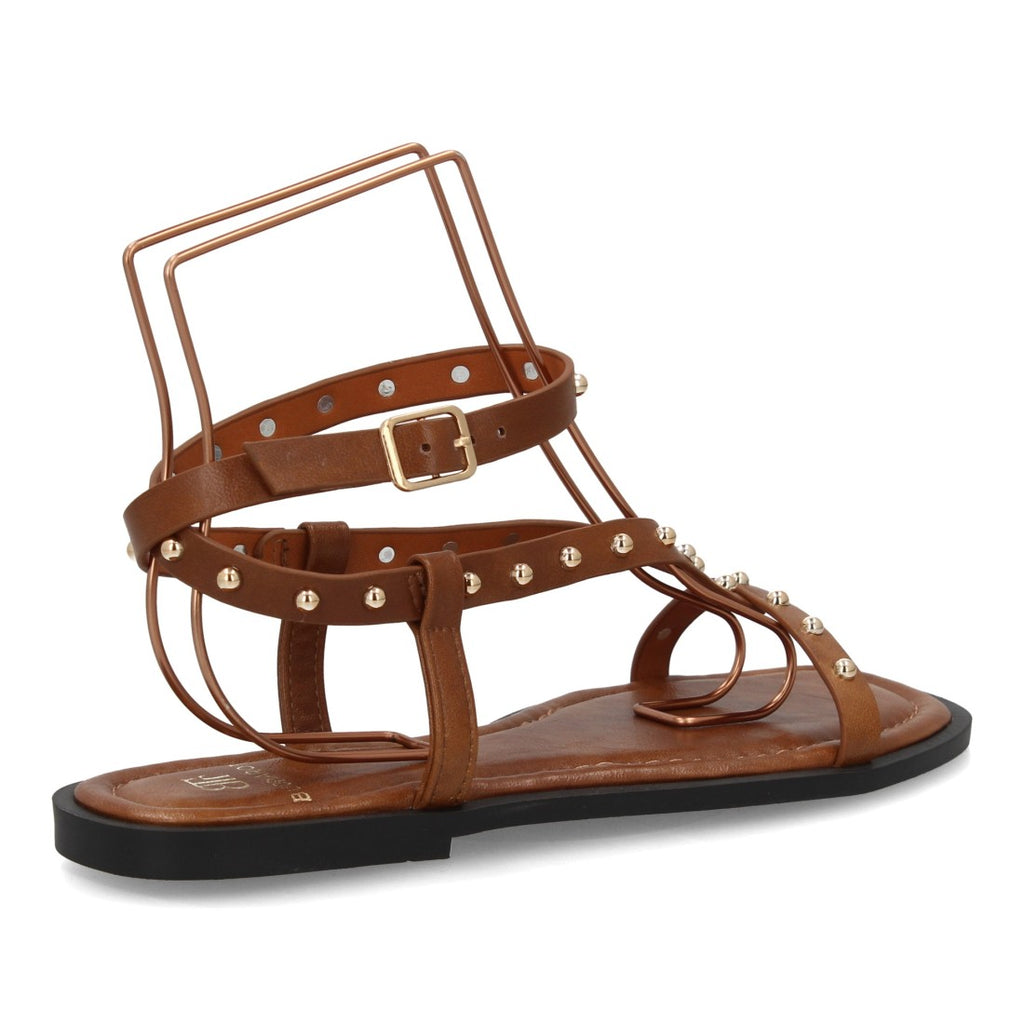 Sandalia plana mujer con tachuelas metálicas- HG-5806-Camel