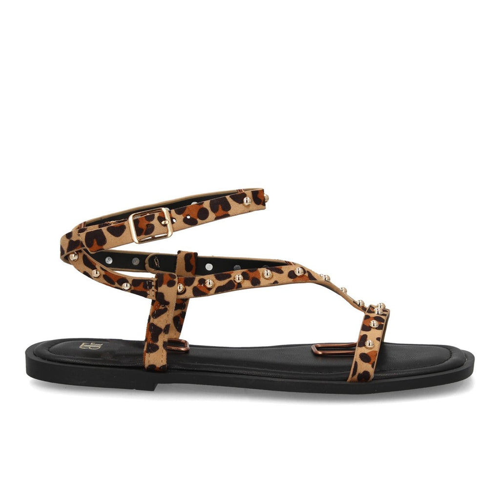 Sandalia plana mujer con tachuelas metálicas- HG-5806-Leopardo