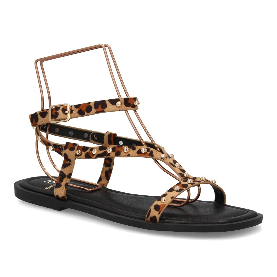 Sandalia plana mujer con tachuelas metálicas- HG-5806-Leopardo