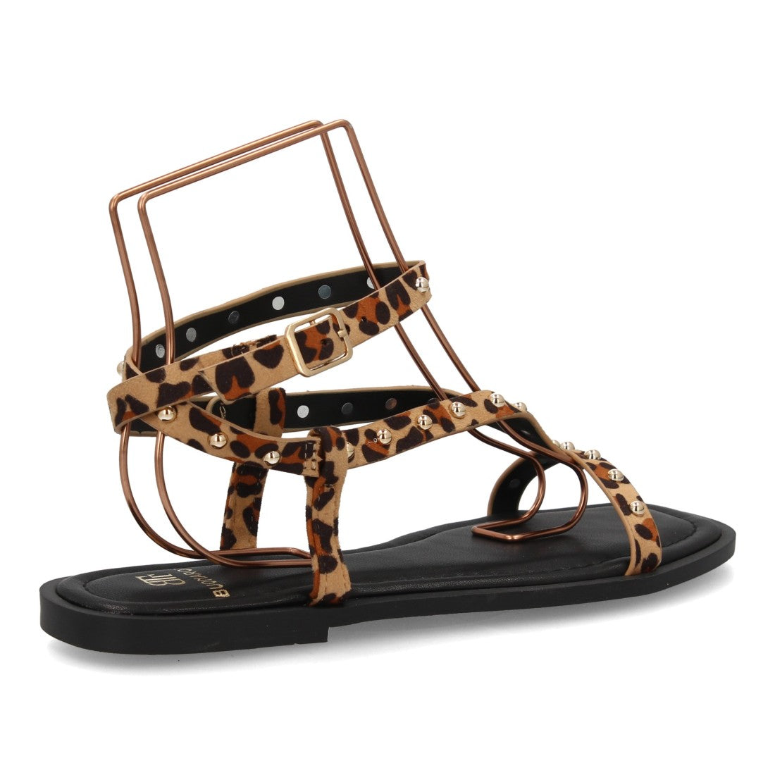 Sandalia plana mujer con tachuelas metálicas- HG-5806-Leopardo