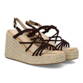 Sandalias de cuña de yute con Tiras Cruzadas - Marron