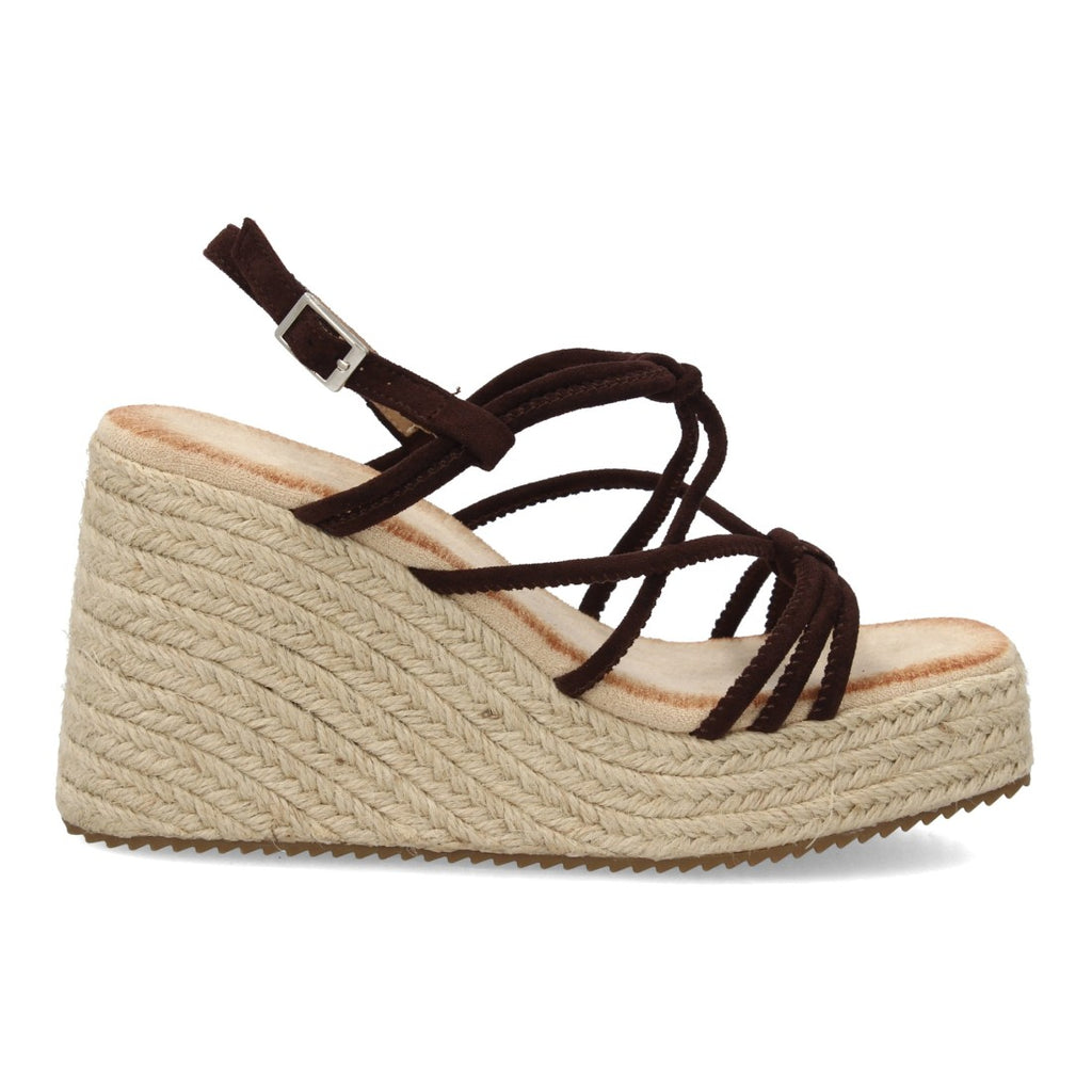 Sandalias de cuña de yute con Tiras Cruzadas - Marron