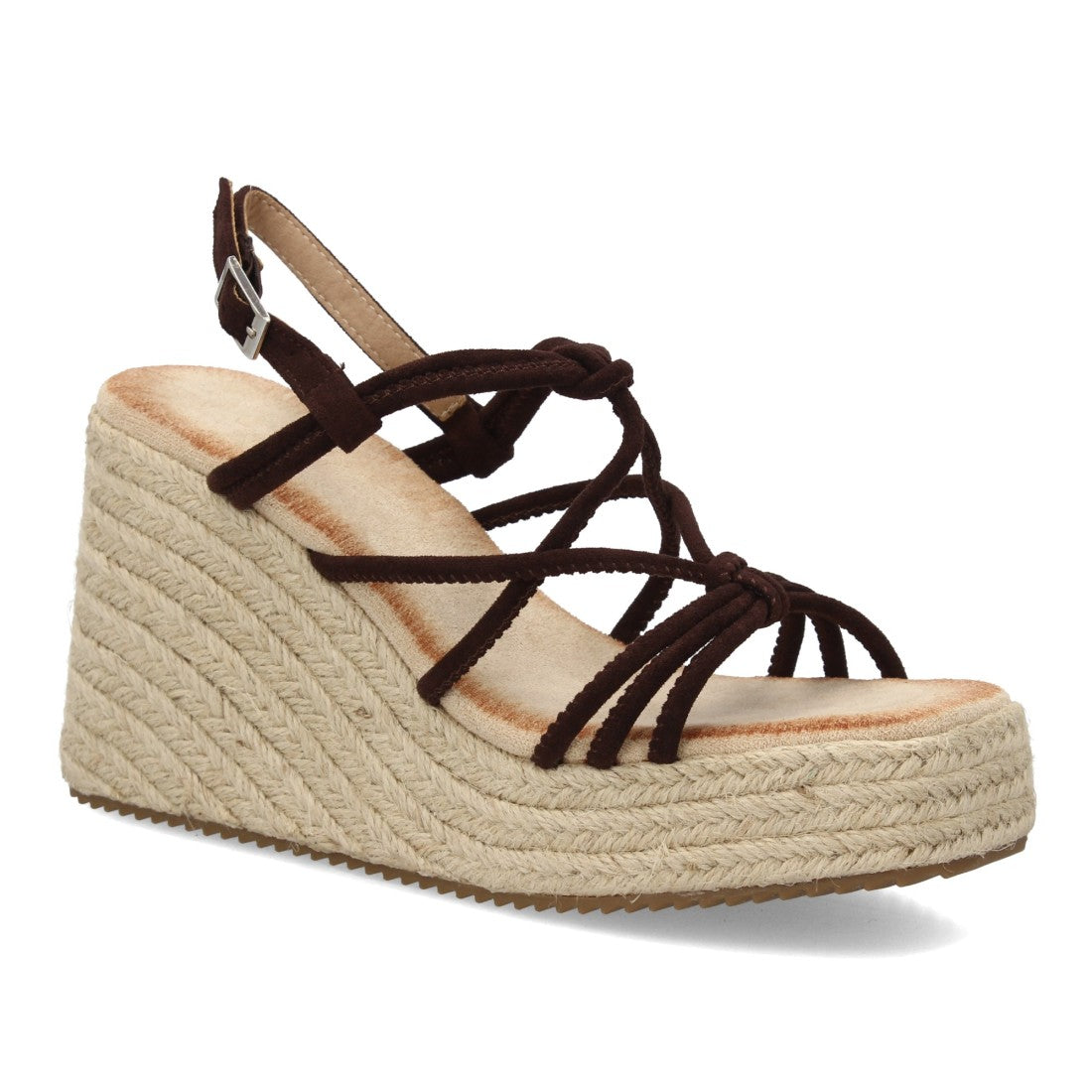 Sandalias de cuña de yute con Tiras Cruzadas - Marron