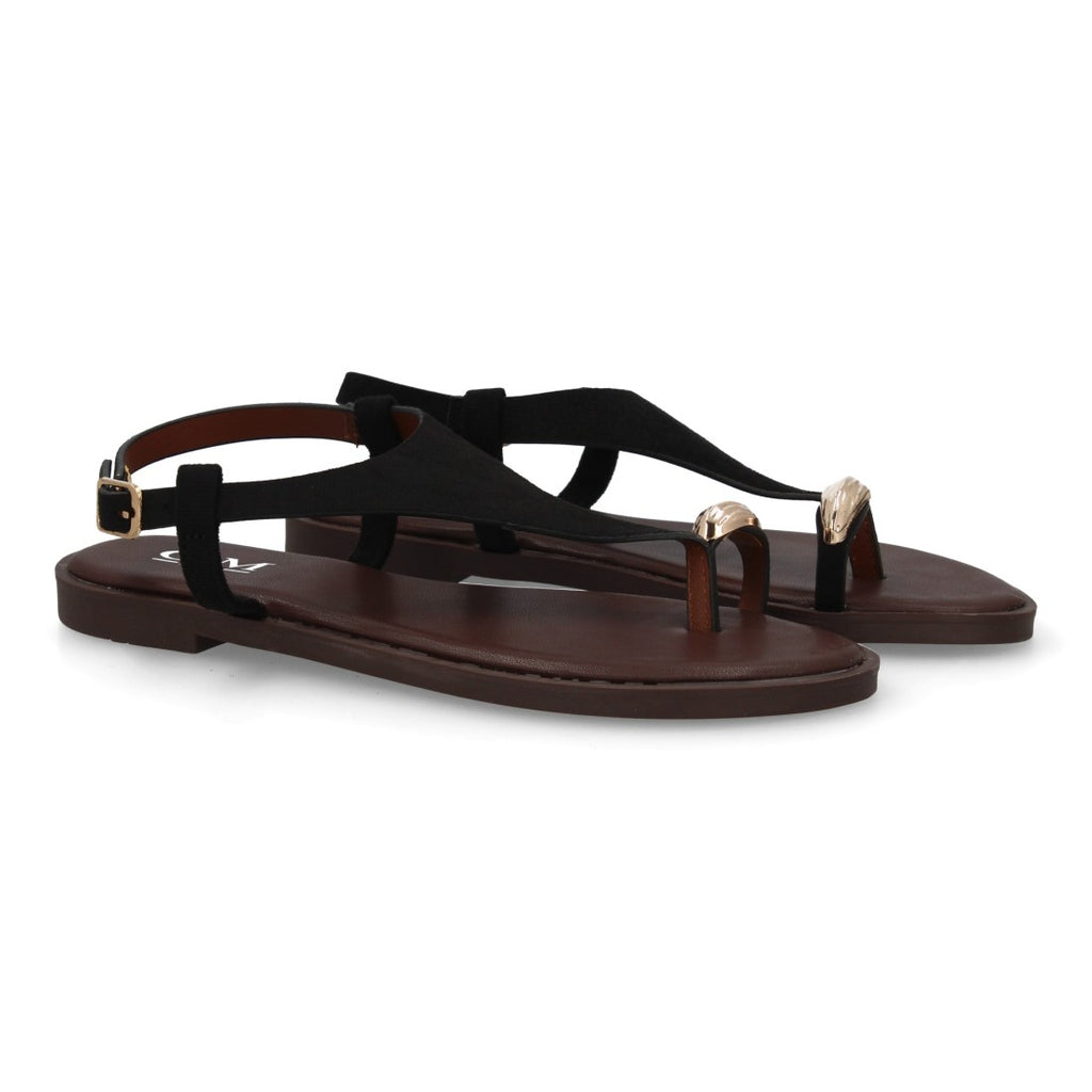 Sandalia plana empeine cubierto mujer - 5270-Negro