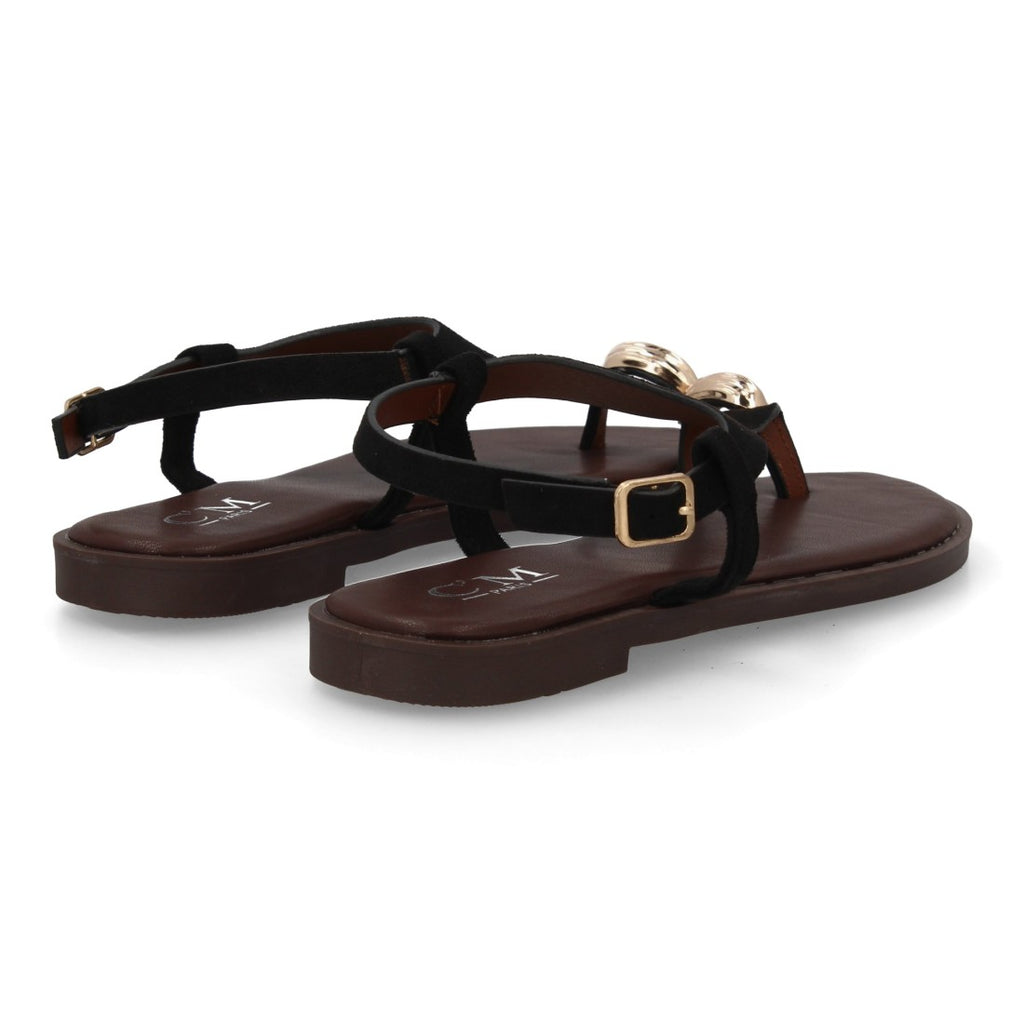 Sandalia plana empeine cubierto mujer - 5270-Negro