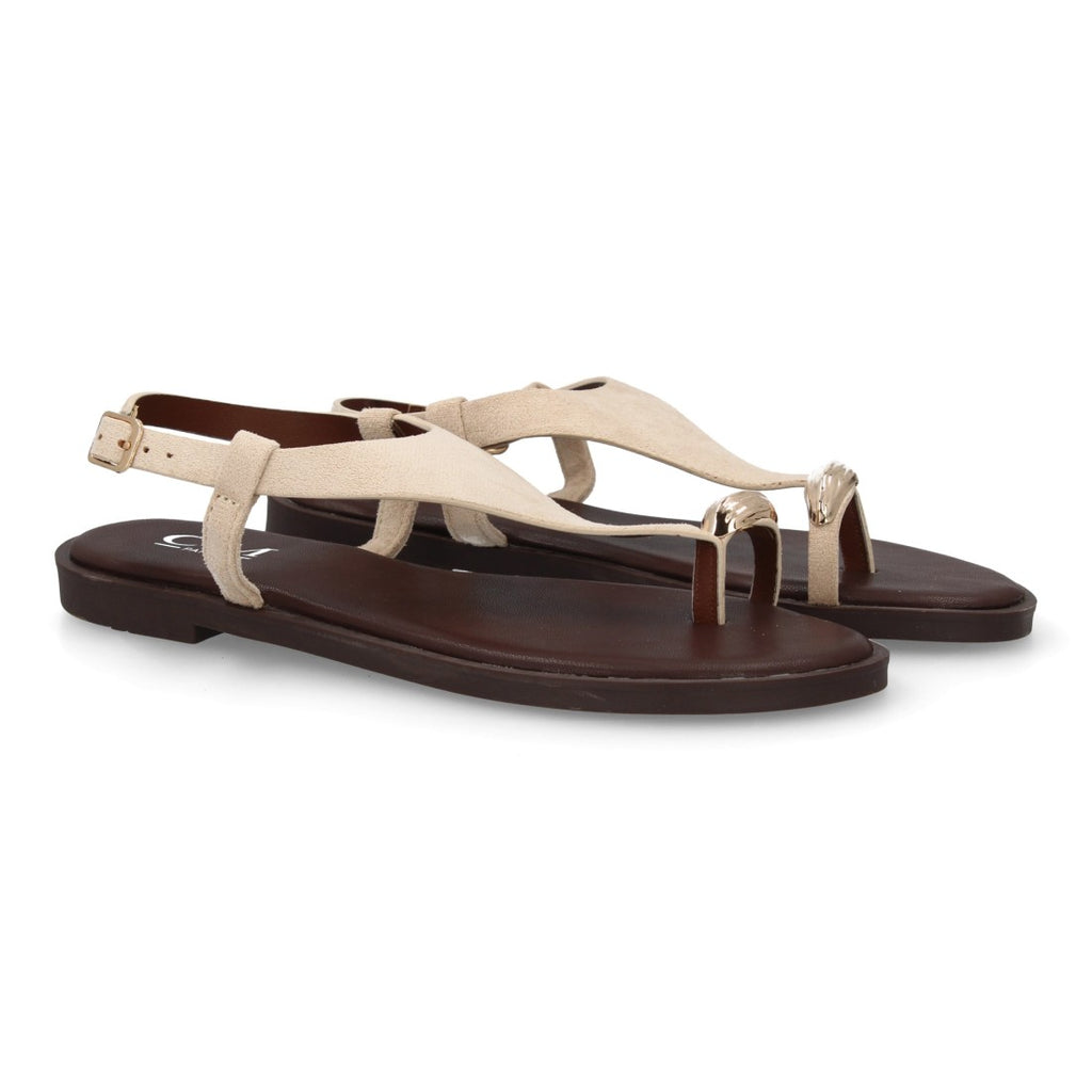 Sandalia plana empeine cubierto mujer - 5270-Beige