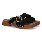 Sandalia pala plataforma de madera con hebilla elegante -Negro