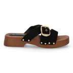 Sandalia pala plataforma de madera con hebilla elegante -Negro