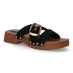 Sandalia pala plataforma de madera con hebilla elegante -Negro