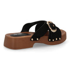 Sandalia pala plataforma de madera con hebilla elegante -Negro
