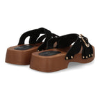 Sandalia pala plataforma de madera con hebilla elegante -Negro